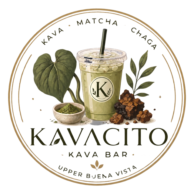Kavacito Kava Bar emblem: kava, matcha, chaga, Upper Buena Vista