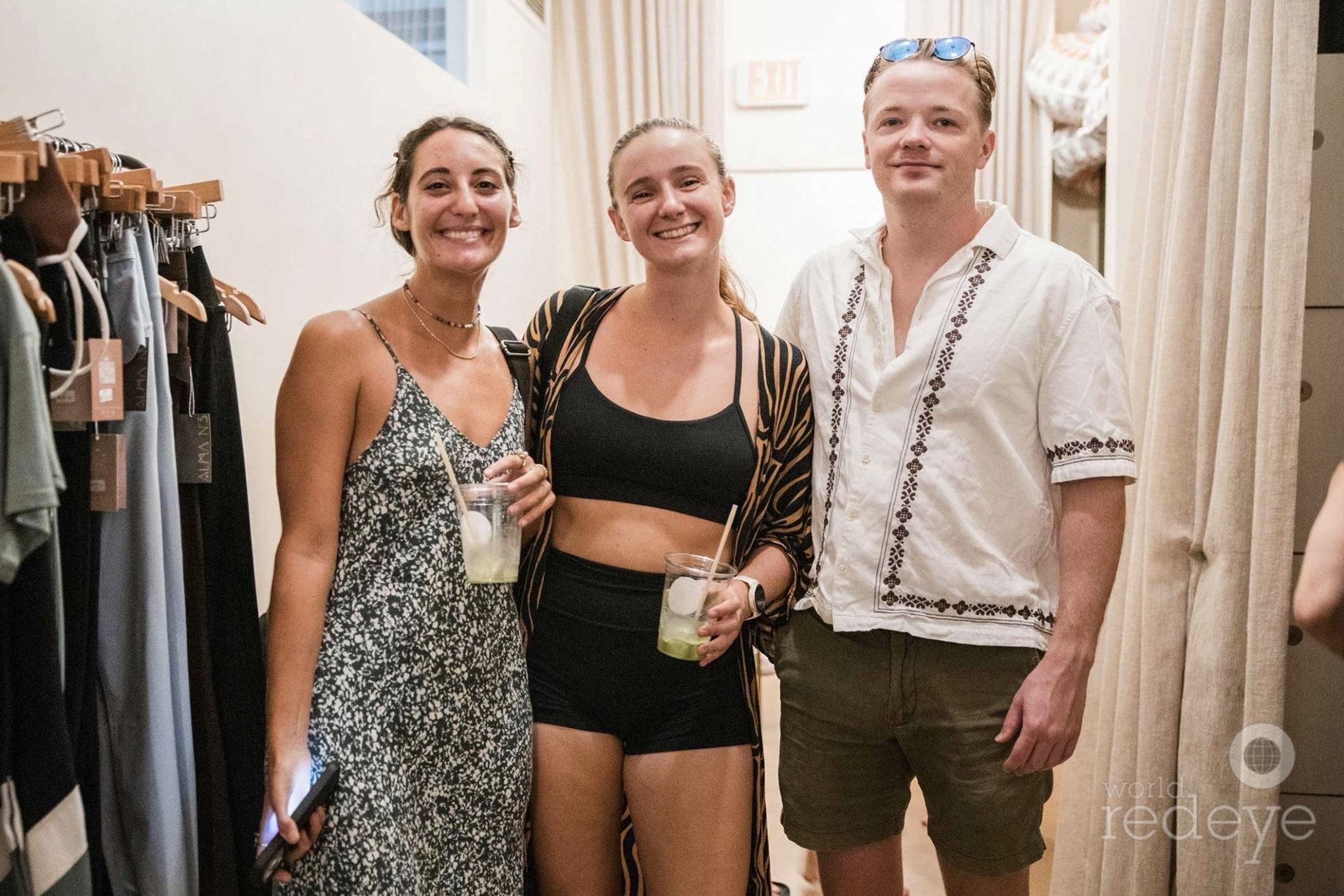 Three friends at the Ima Yoga open house holding Kavacito matcha cups